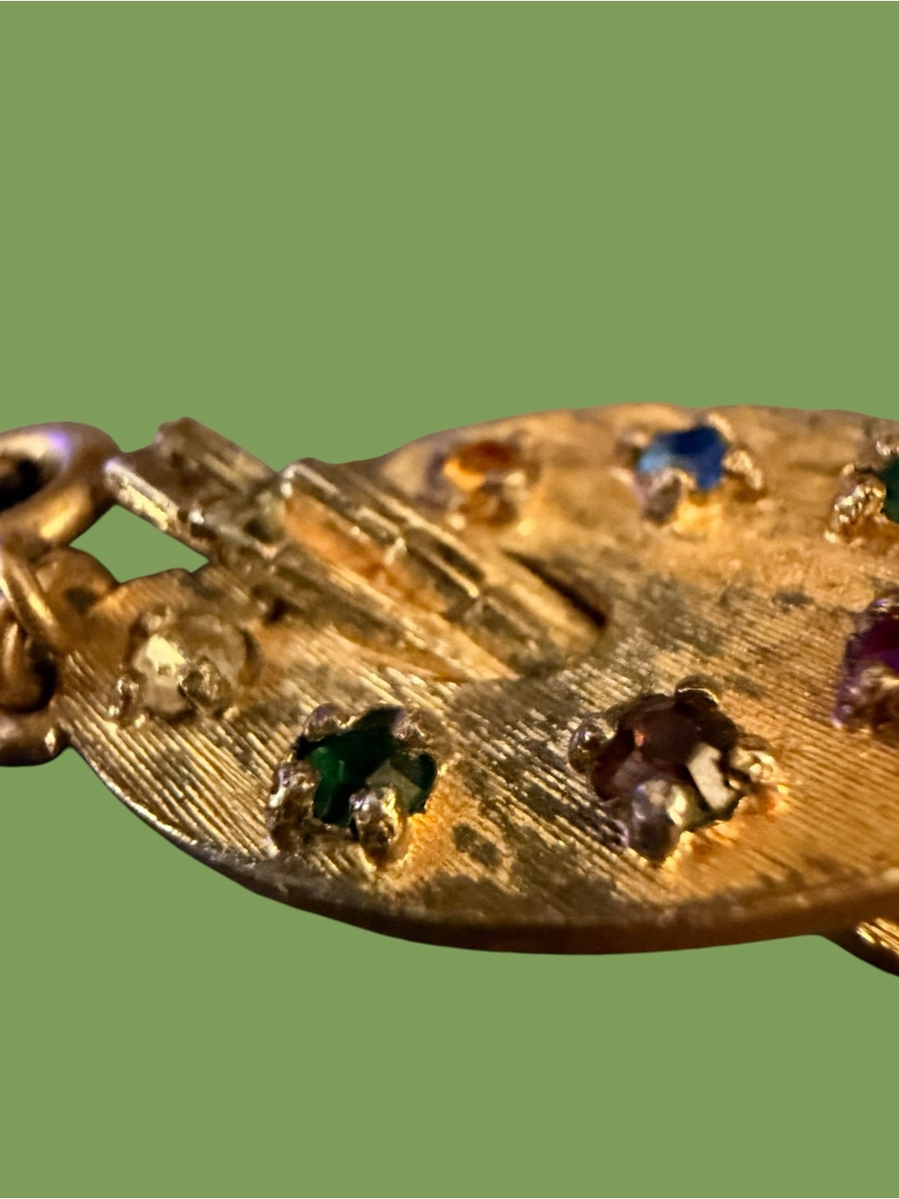 Vintage MONET Artist’s Palette Charm Gold Tone Multicolor Rhinestones 1” - Picture 9 of 15